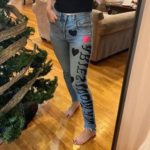 Custom painted Aries woman levis
